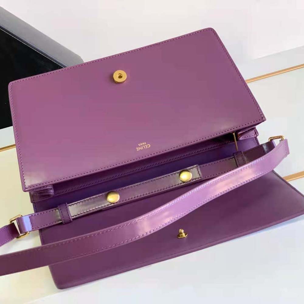 Celine Women Trapeze Triomphe Bag in Shiny Calfskin-Purple - image 6