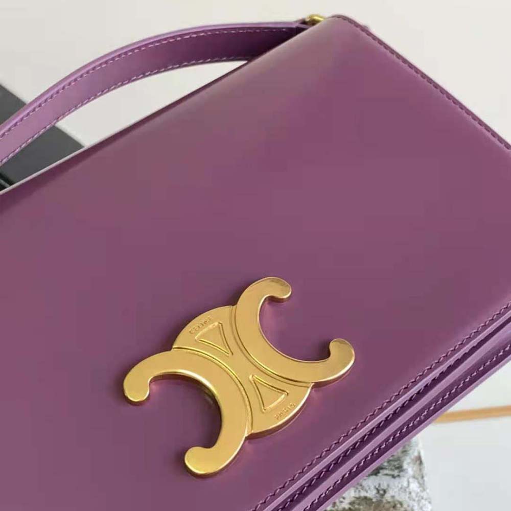 Celine Women Trapeze Triomphe Bag in Shiny Calfskin-Purple - image 7