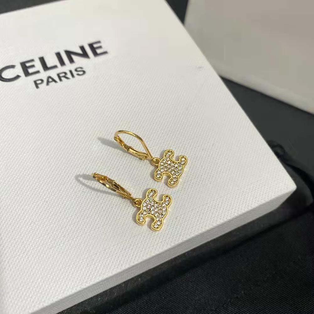 Close-up detail of crystals on Celine Women Triomphe Rhinestone Earrings