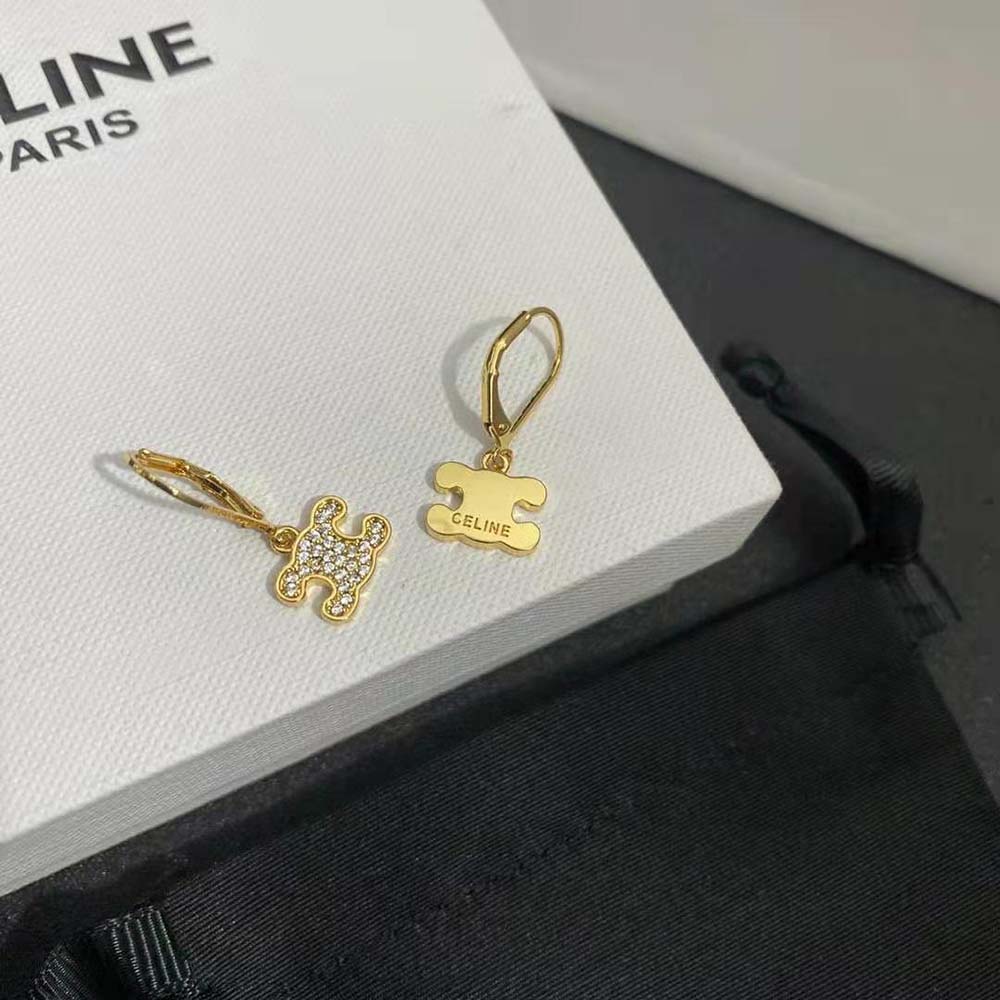 Celine Women Triomphe Rhinestone Earrings in Brass with Gold Finish and Crystals - image 6