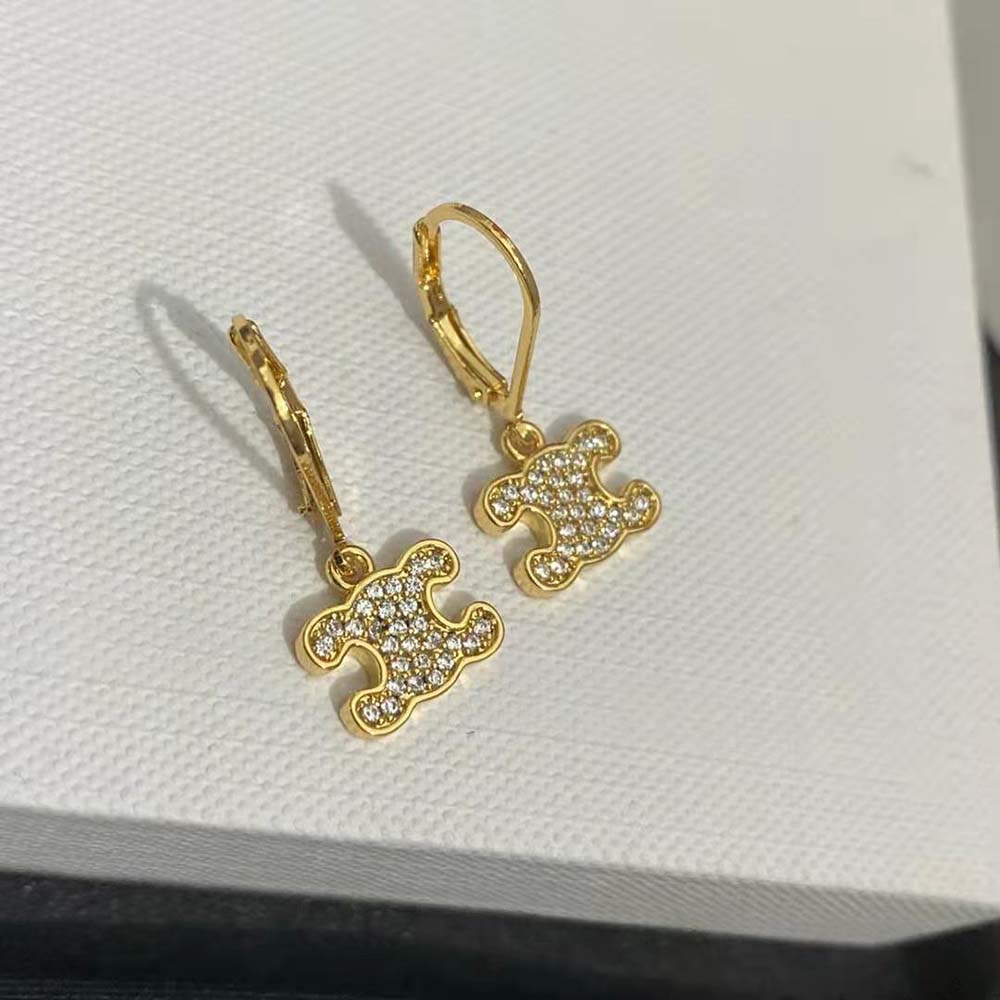 Celine Women Triomphe Rhinestone Earrings in Brass with Gold Finish and Crystals - image 5