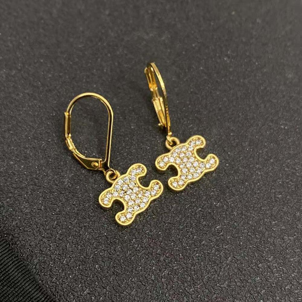 Celine Women Triomphe Rhinestone Earrings in Brass with Gold Finish and Crystals - image 4