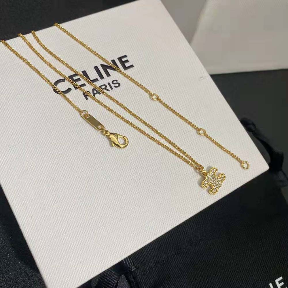 Close-up of crystals on Celine Women Triomphe Rhinestone Necklace