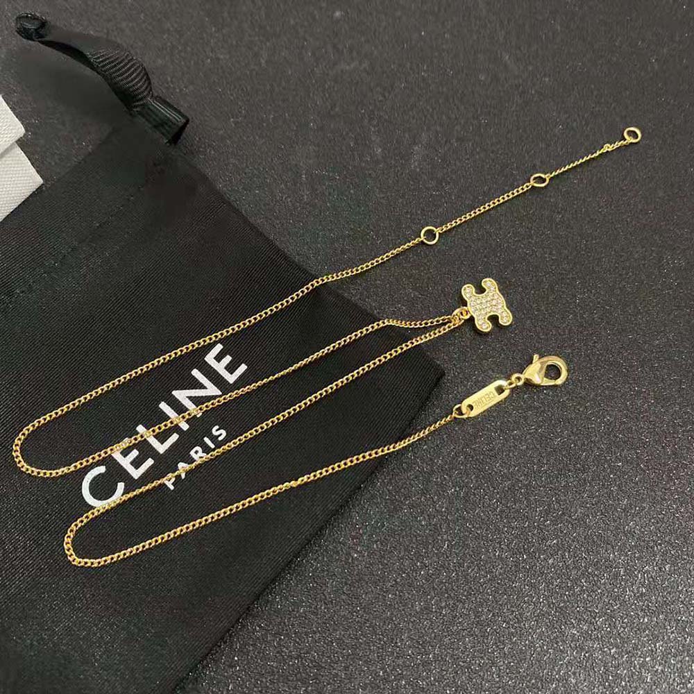 Celine Women Triomphe Rhinestone Necklace in Brass with Gold Finish and Crystals - image 6