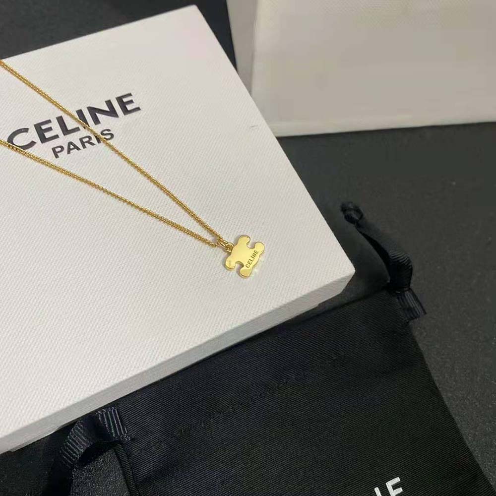 Side angle showing clasp detail of Celine Women Triomphe Rhinestone Necklace