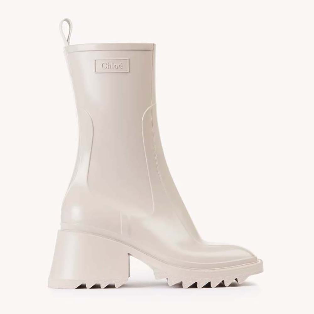 Side profile of Chloe Women Betty Rain Boot in 50 mm Heel Height-Beige