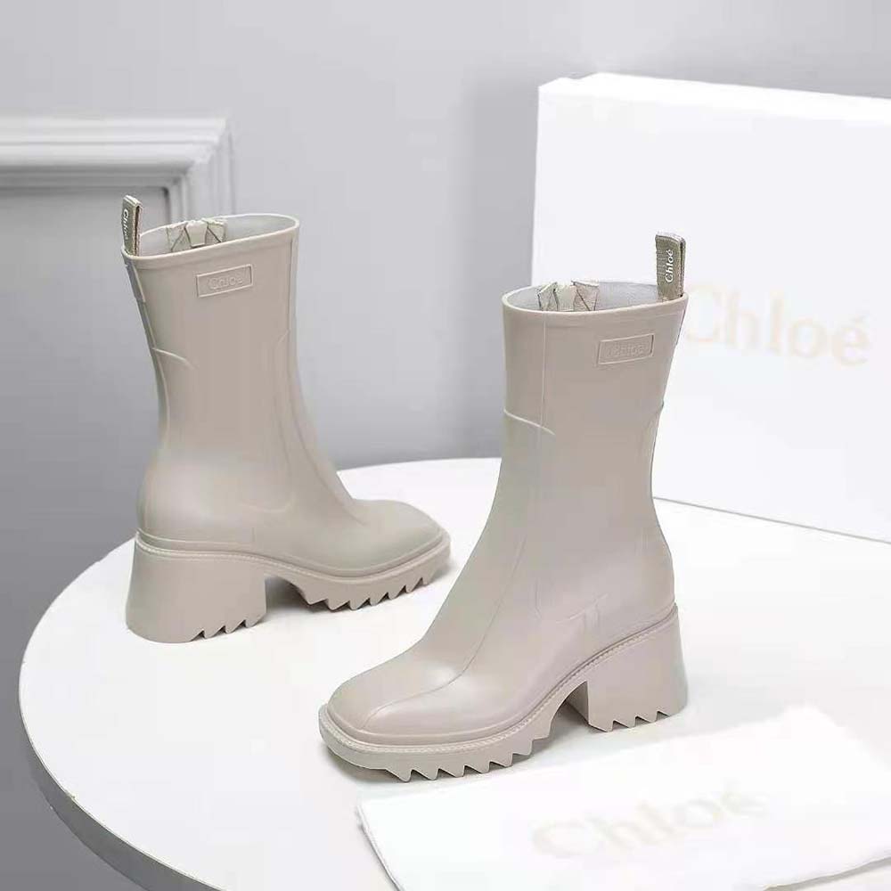 Chloe Women Betty Rain Boot in 50 mm Heel Height-Beige - image 5