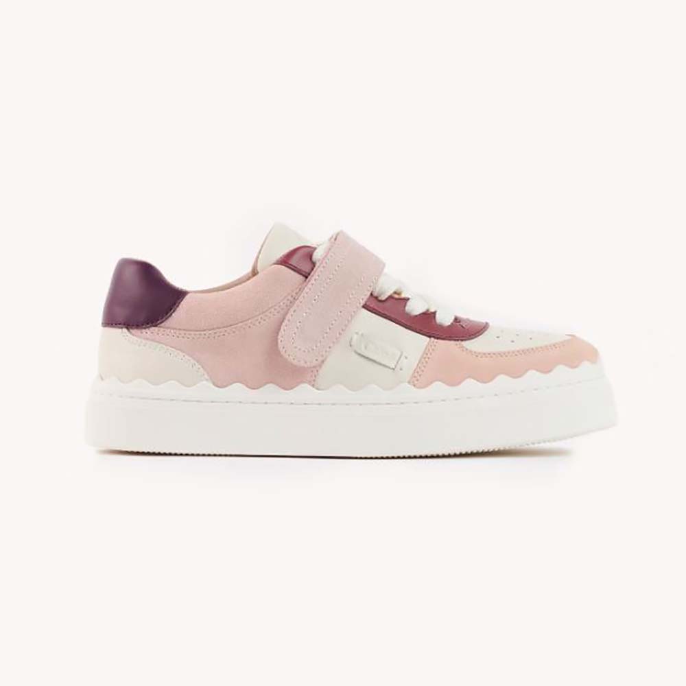 Side view of Chloe Women Lauren Sneaker with Strap-Pink showing adjustable strap