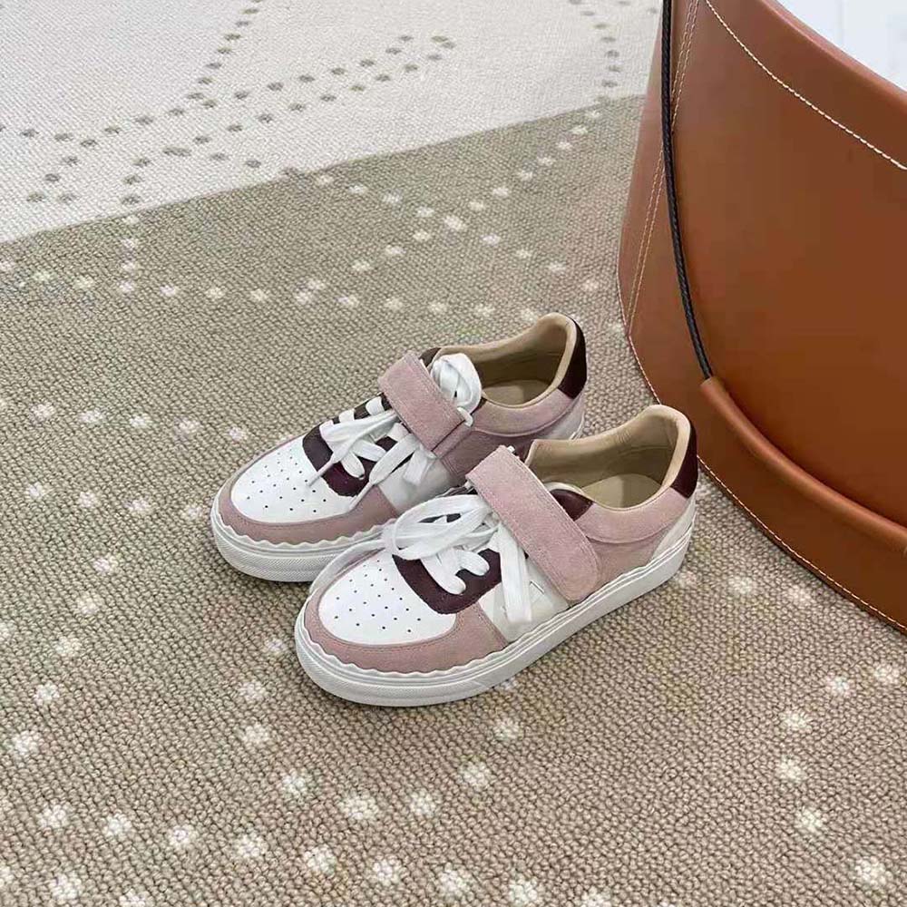 Top-down angle of Chloe Women Lauren Sneaker with Strap-Pink highlighting silhouette