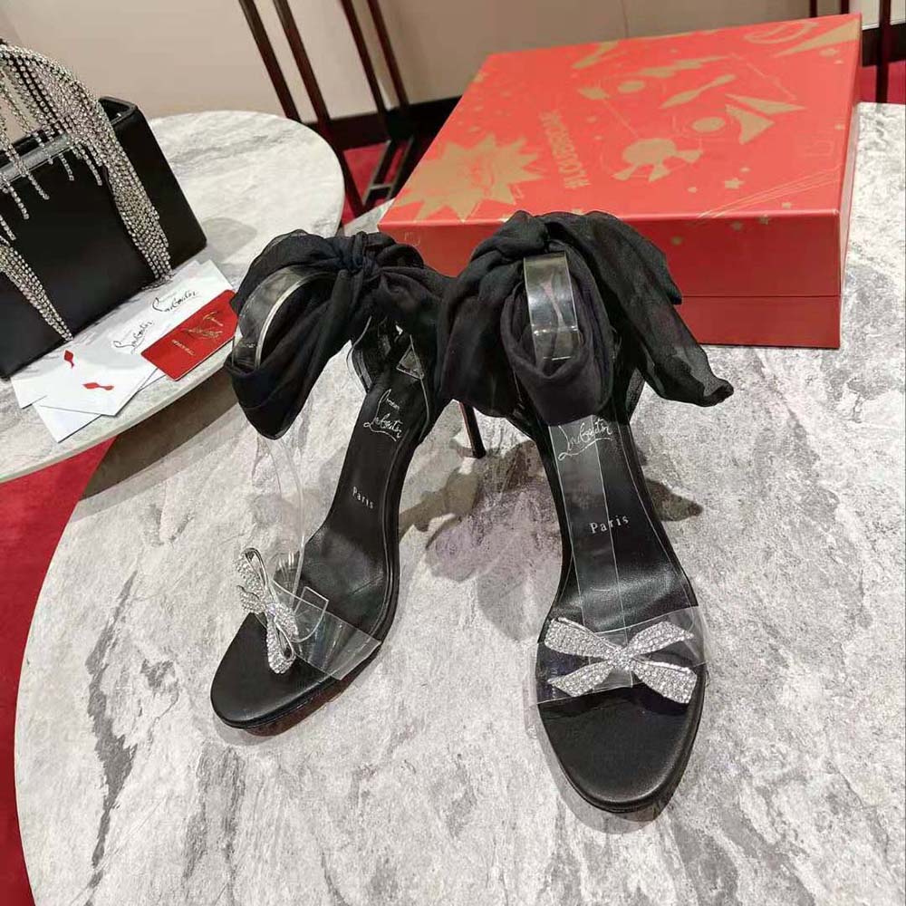 Close-up of the iconic red sole on Christian Louboutin Women Astrinodo 100 mm Heel Height-Black