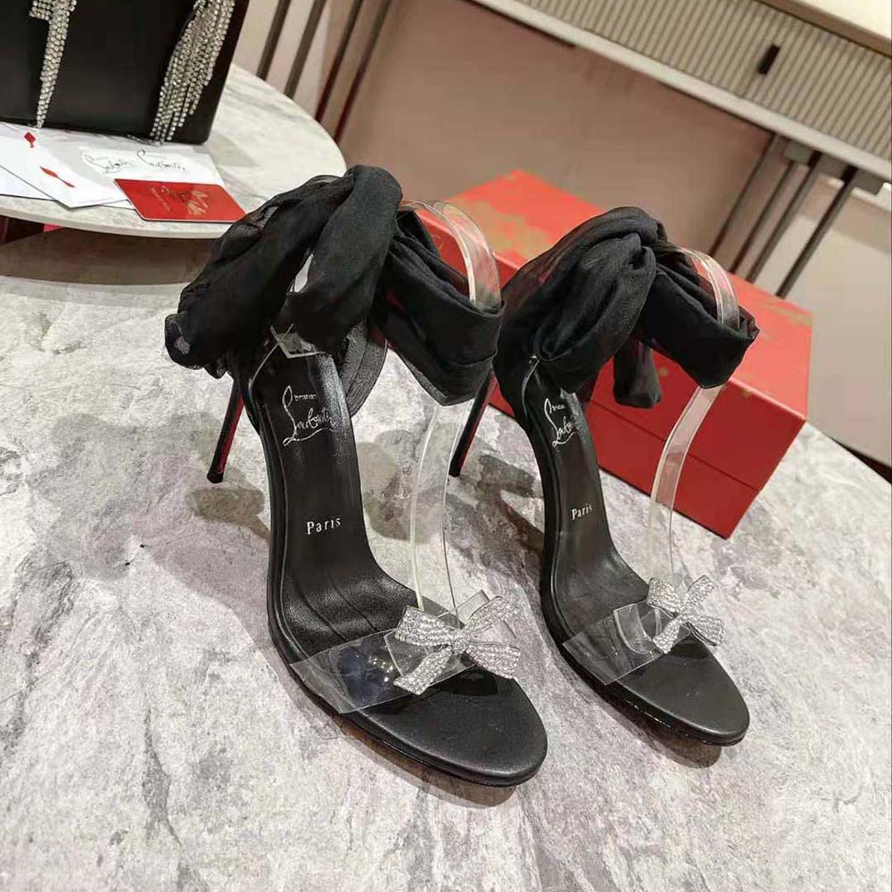 Top view showing asymmetrical straps on Christian Louboutin Women Astrinodo 100 mm Heel Height-Black