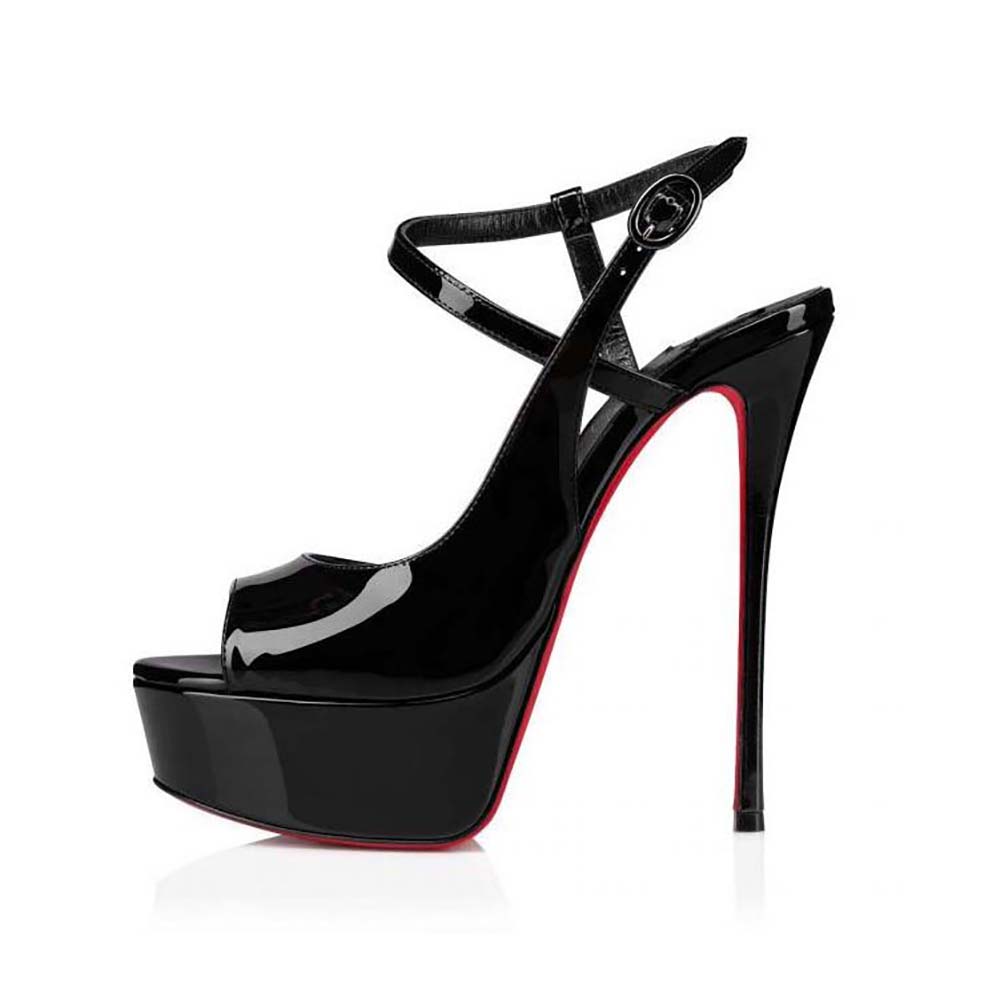 Side view of Christian Louboutin Women So Jenlove Alta 150 mm Heel Height-Black sandal