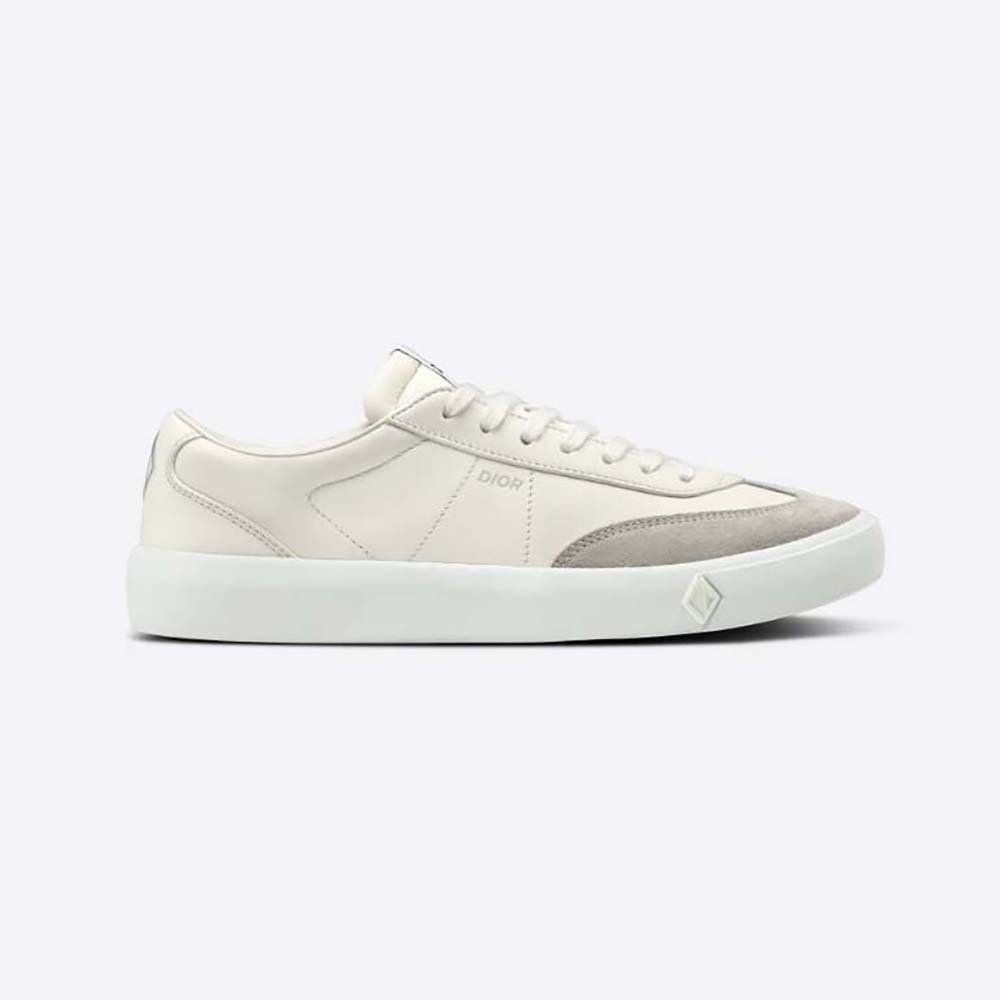 Side profile of Dior Men B101 Sneaker Cream Smooth Calfskin and Greige Nubuck