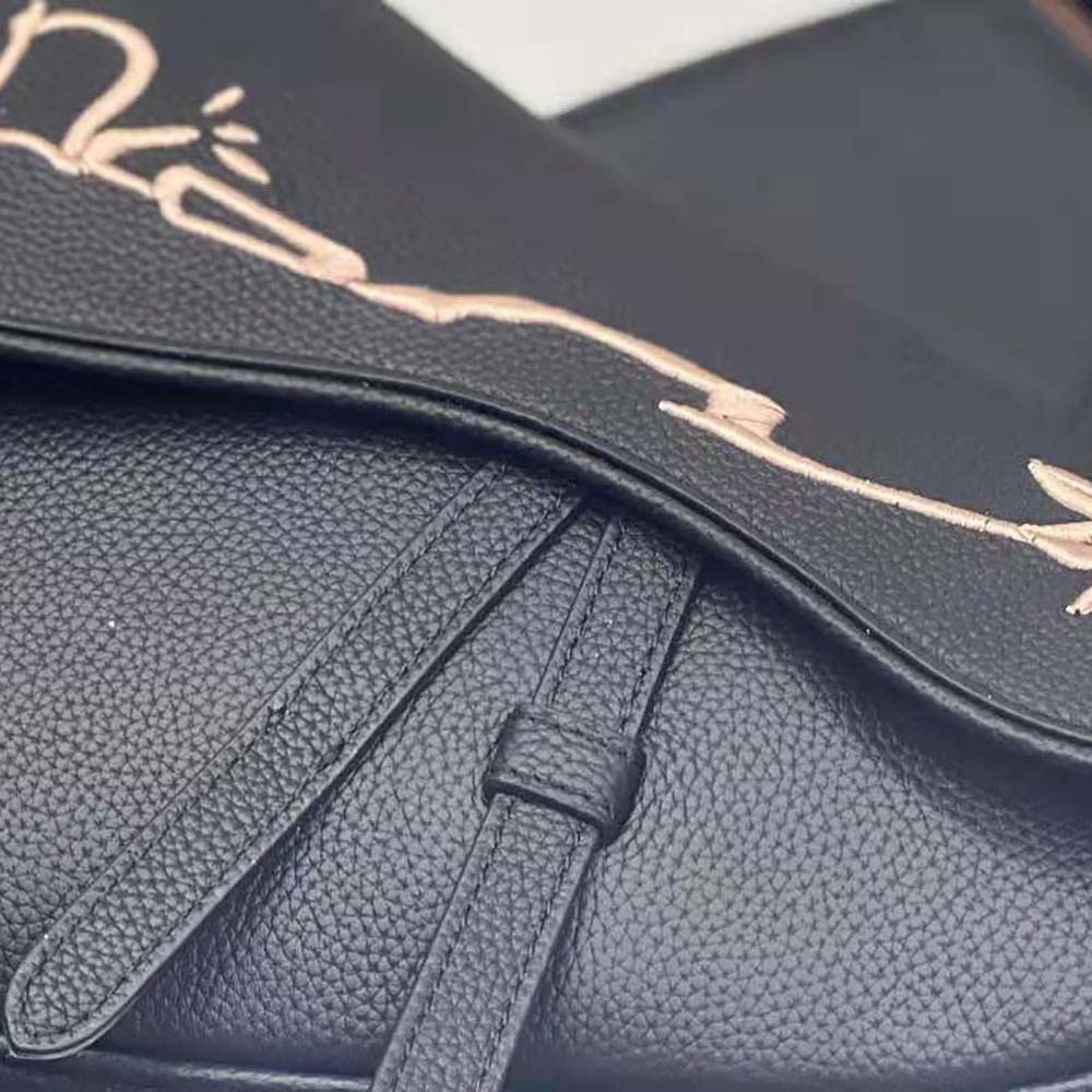 Dior Men Cactus Jack Dior Saddle Bag Black Grained Calfskin with Embroidered Signature - image 8