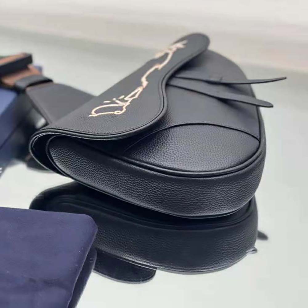 Dior Men Cactus Jack Dior Saddle Bag Black Grained Calfskin with Embroidered Signature - image 5