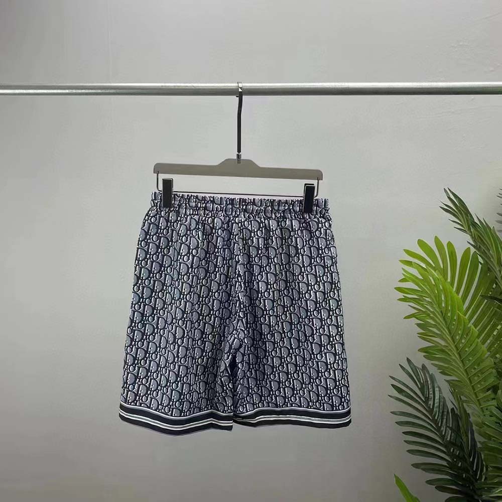 Front view of Dior Men Chez Moi Short Blue Dior Oblique Silk Twill