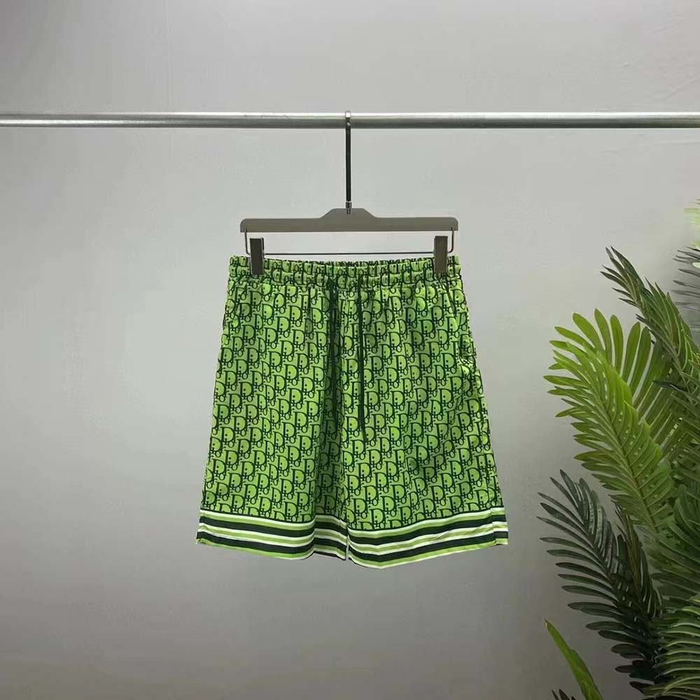 Front view of Dior Men Chez Moi Short Green Dior Oblique Silk Twill