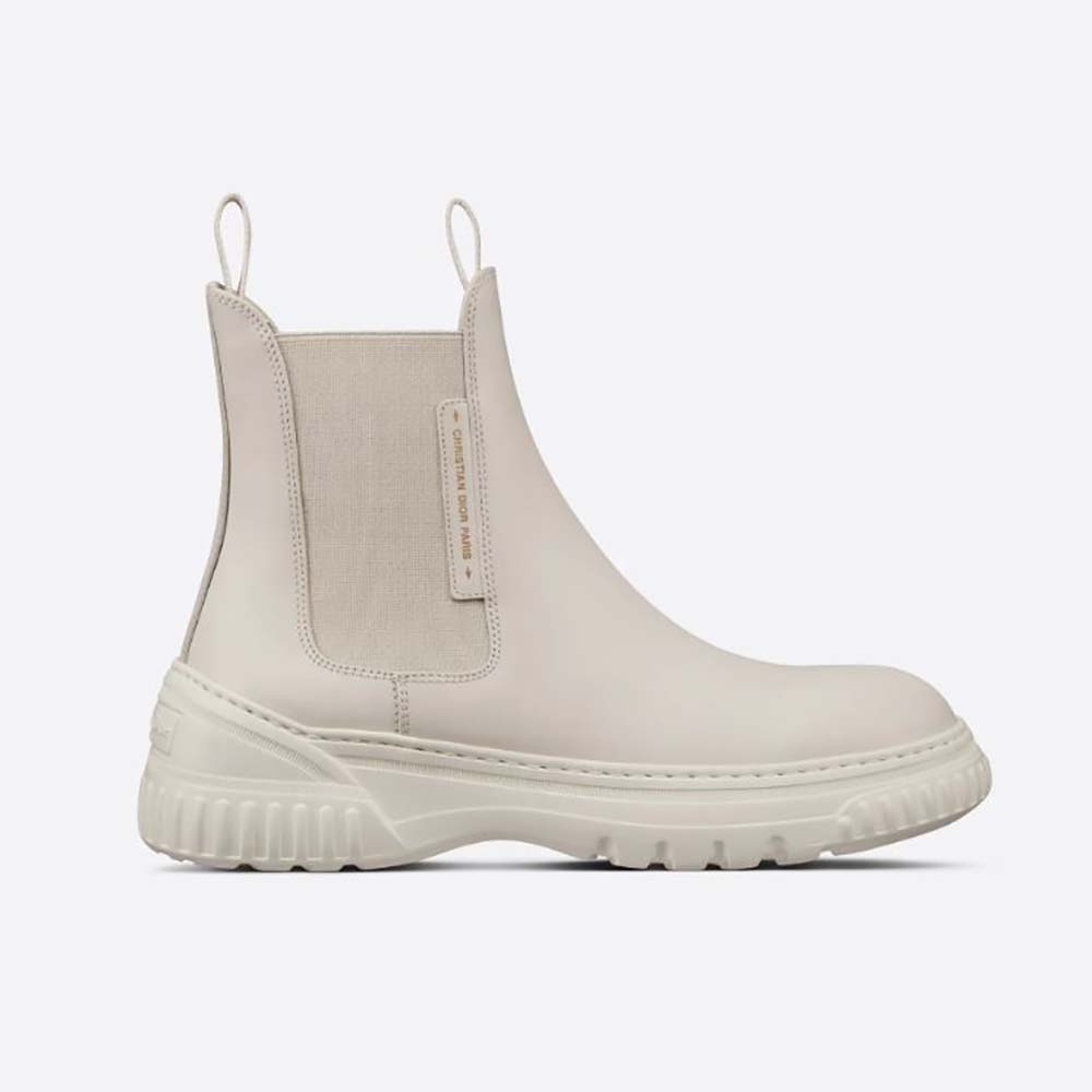 Side view of Dior Men D-Racer Ankle Boot White Calfskin showing silhouette