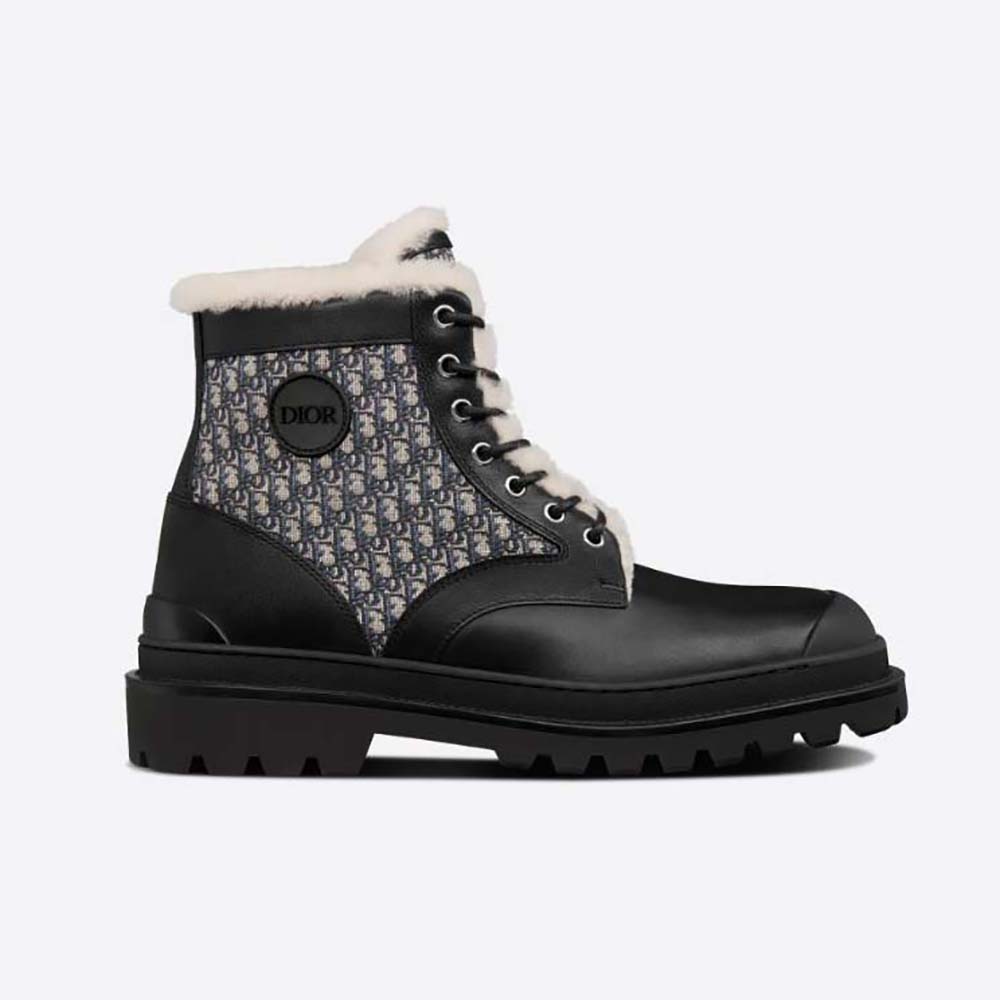 Side profile of Dior Men Dior Explorer Ankle Boot Black Smooth Calfskin
