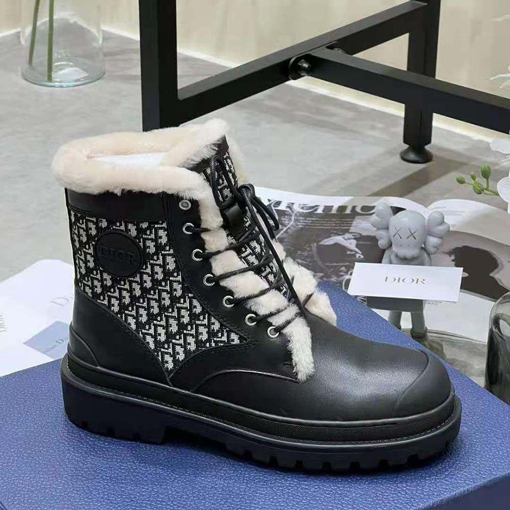Dior Men Dior Explorer Ankle Boot Black Smooth Calfskin and Beige and Black Dior Oblique Jacquard - image 5