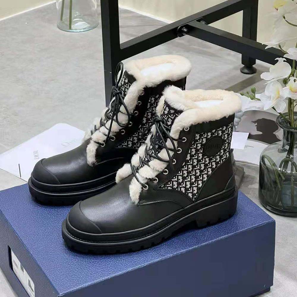 Dior Men Dior Explorer Ankle Boot Black Smooth Calfskin and Beige and Black Dior Oblique Jacquard - image 4
