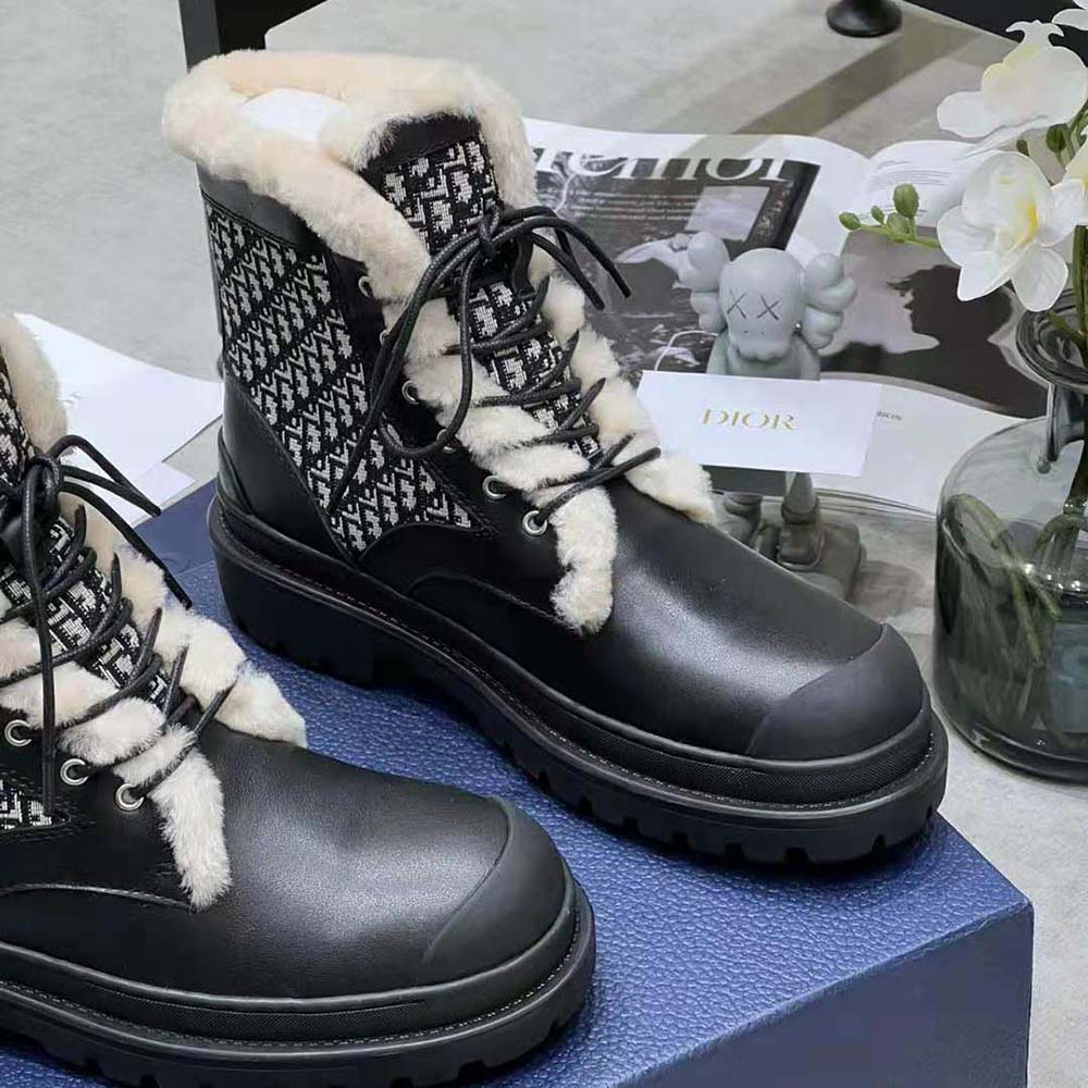 Dior Men Dior Explorer Ankle Boot Black Smooth Calfskin and Beige and Black Dior Oblique Jacquard - image 8