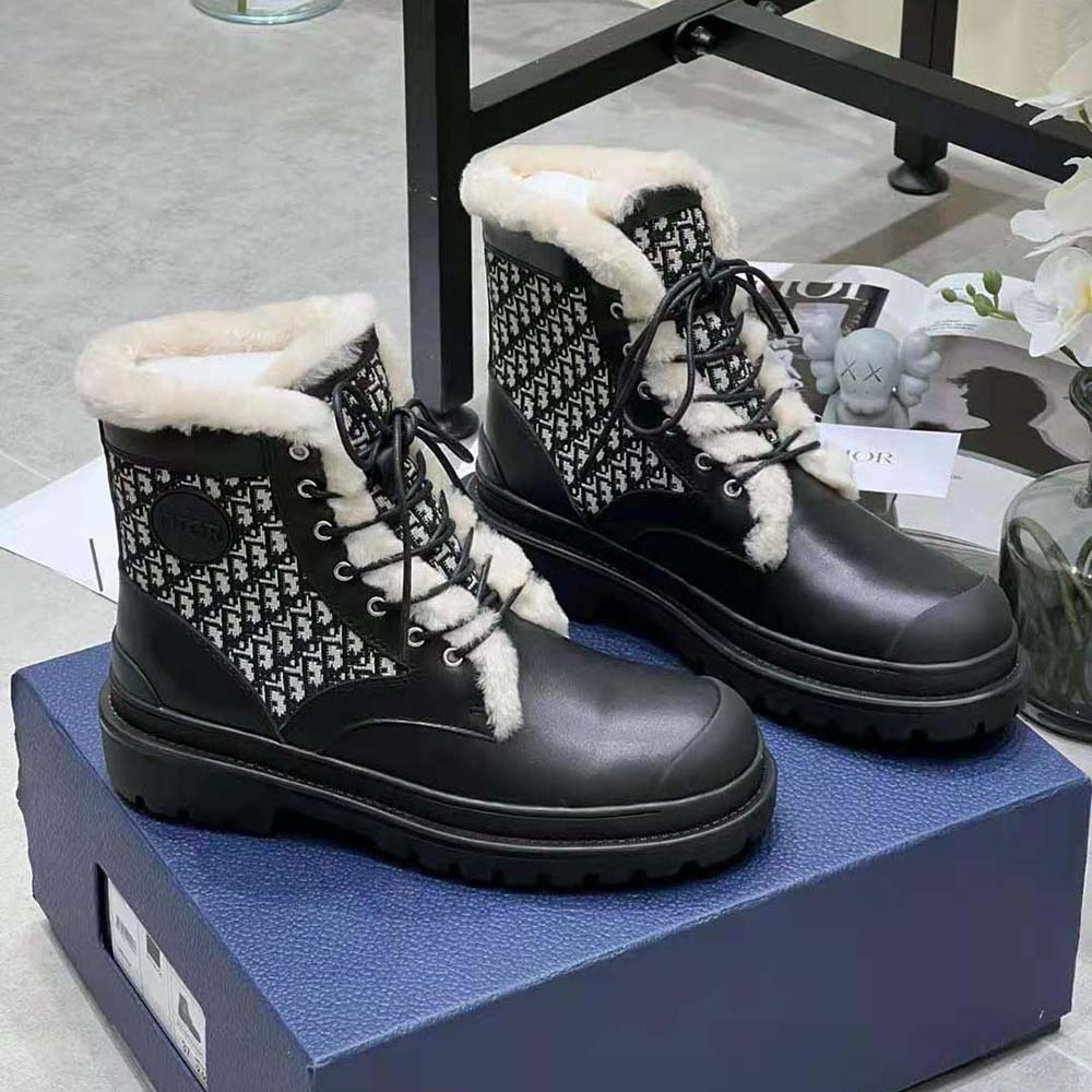 Dior Men Dior Explorer Ankle Boot Black Smooth Calfskin and Beige and Black Dior Oblique Jacquard - image 7
