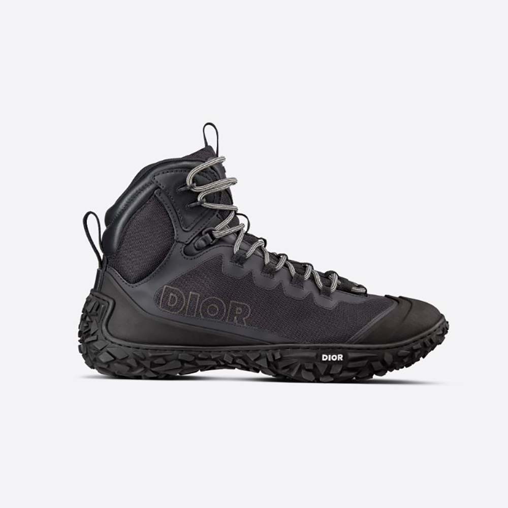 Side view of Dior Men Diorizon Hiking Boot in black technical mesh