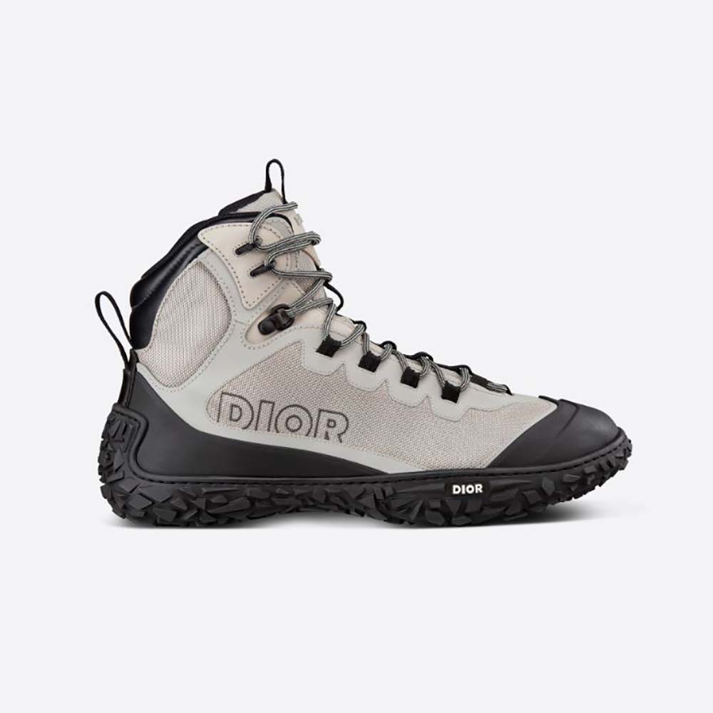 Side view of Dior Men Diorizon Hiking Boot gray mesh and black rubber
