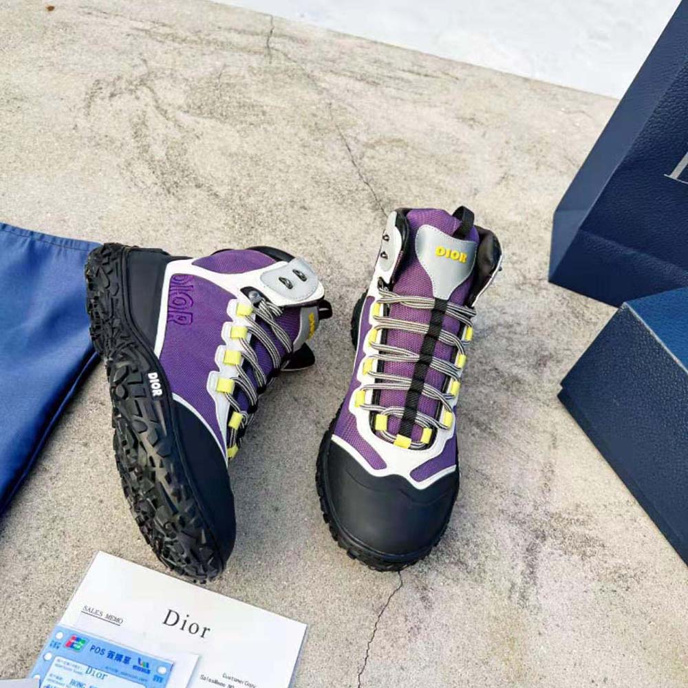Top angle showing high-top silhouette and purple mesh texture