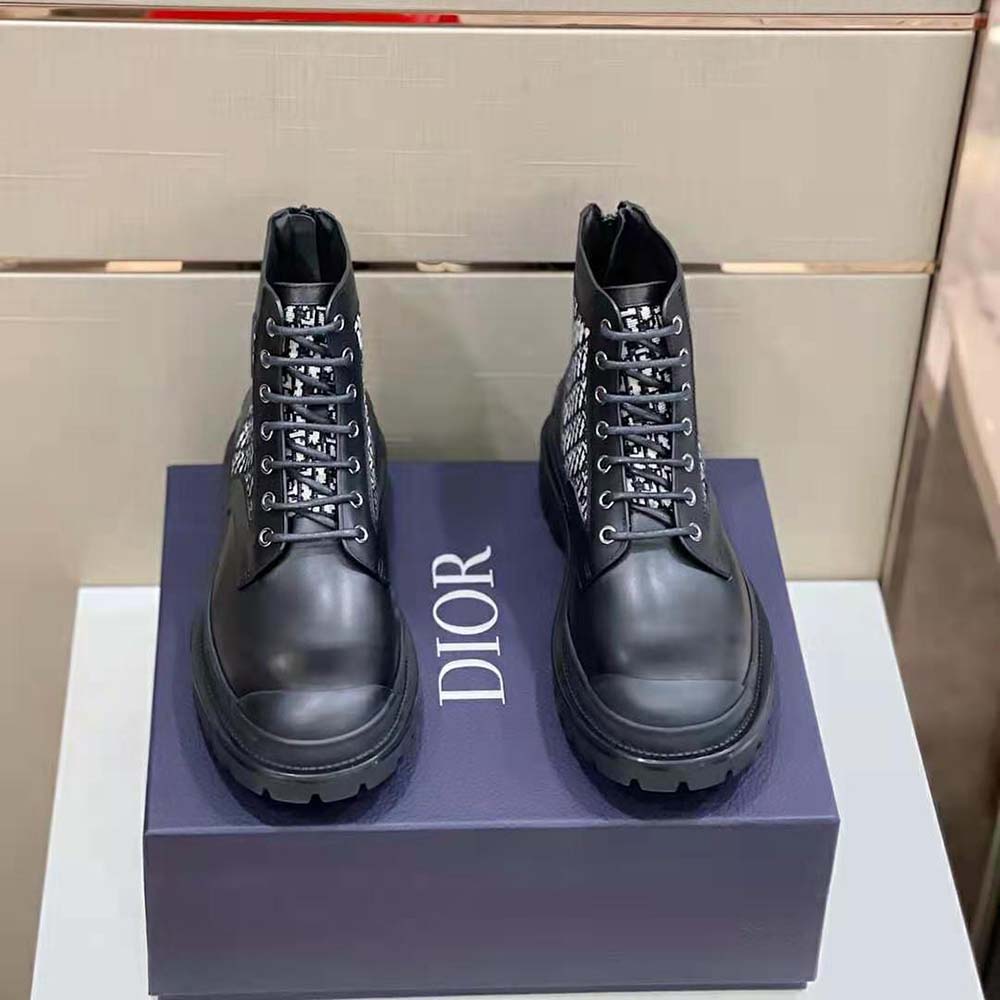 Dior Men Explorer Ankle Boot Black Smooth Calfskin and Beige and Black Dior Oblique Jacquard - image 7