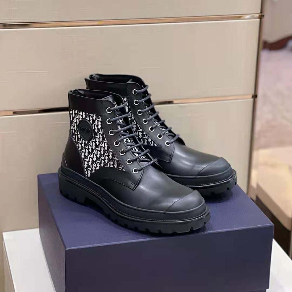 Dior Men Explorer Ankle Boot Black Smooth Calfskin and Beige and Black Dior Oblique Jacquard - image 6