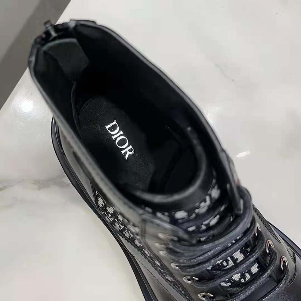 Dior Men Explorer Ankle Boot Black Smooth Calfskin and Beige and Black Dior Oblique Jacquard - image 9