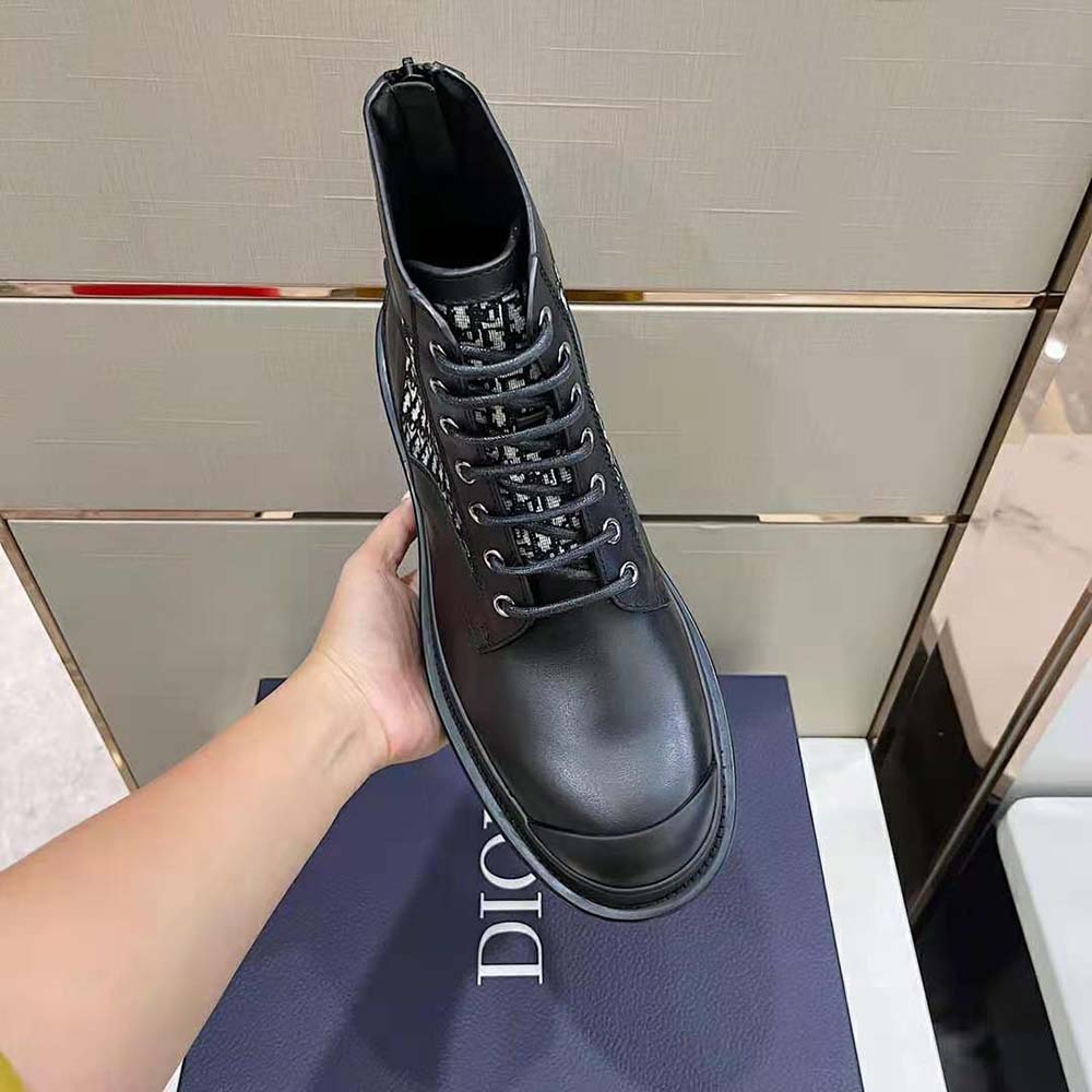 Dior Men Explorer Ankle Boot Black Smooth Calfskin and Beige and Black Dior Oblique Jacquard - image 4