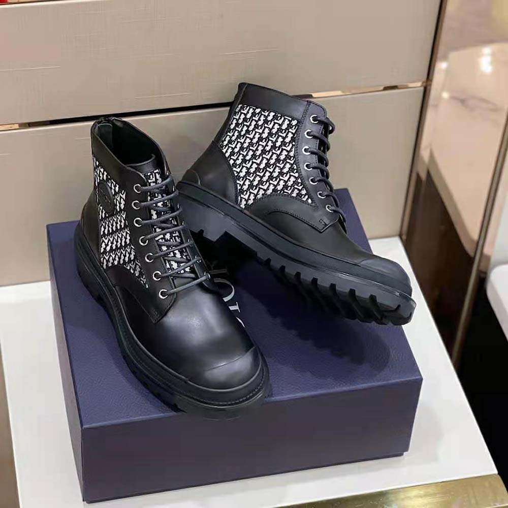 Dior Men Explorer Ankle Boot Black Smooth Calfskin and Beige and Black Dior Oblique Jacquard - image 8
