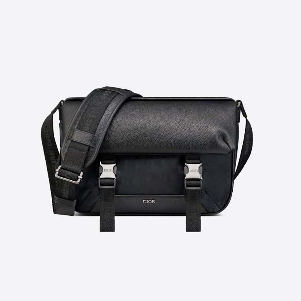 Front angle of Dior Men Explorer Messenger Bag Black Dior Oblique Mirage