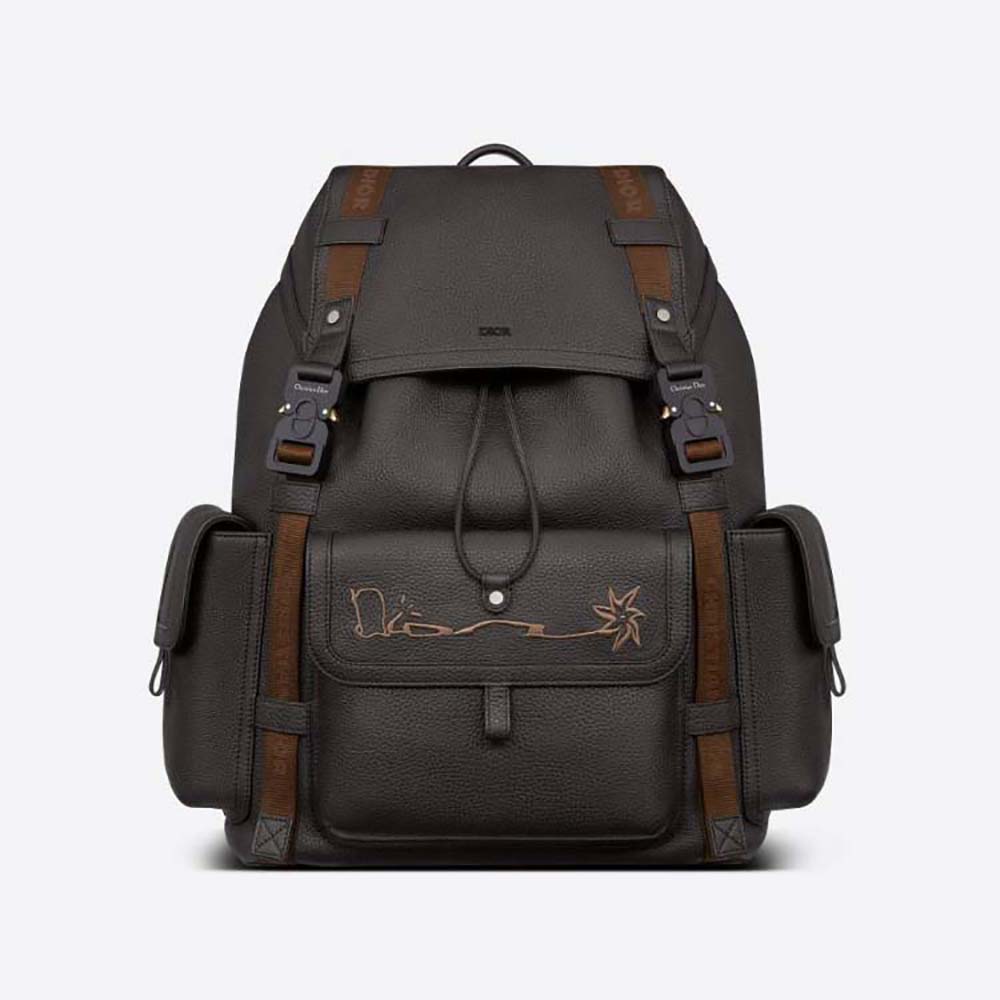Front view of Dior Men Hit the Road Cactus Jack Dior Backpack in black calfskin