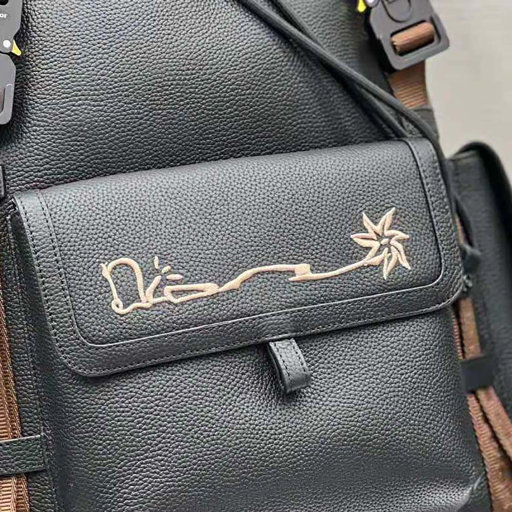 Dior Men Hit the Road Cactus Jack Dior Backpack Black Grained Calfskin with Embroidered Signature - image 6