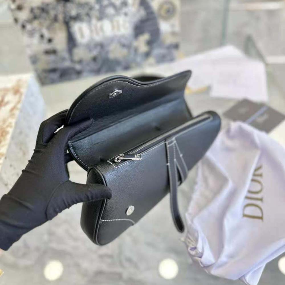 Dior Men Maxi Saddle Bag Black Grained Calfskin - image 7