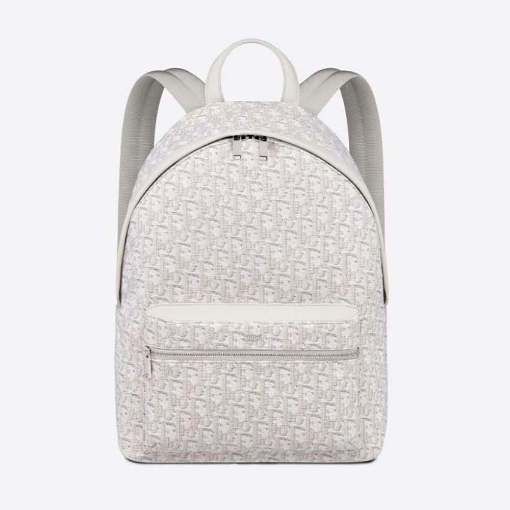 Front view of Dior Men Rider Backpack Beige Dior Oblique Jacquard