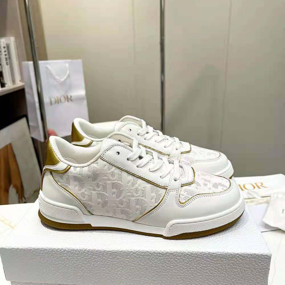 Dior Unisex One Sneaker White and Gold-Tone Dior Oblique Perforated Calfskin - image 4