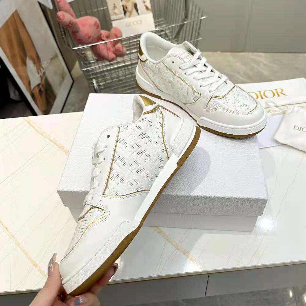 Dior Unisex One Sneaker White and Gold-Tone Dior Oblique Perforated Calfskin - image 5