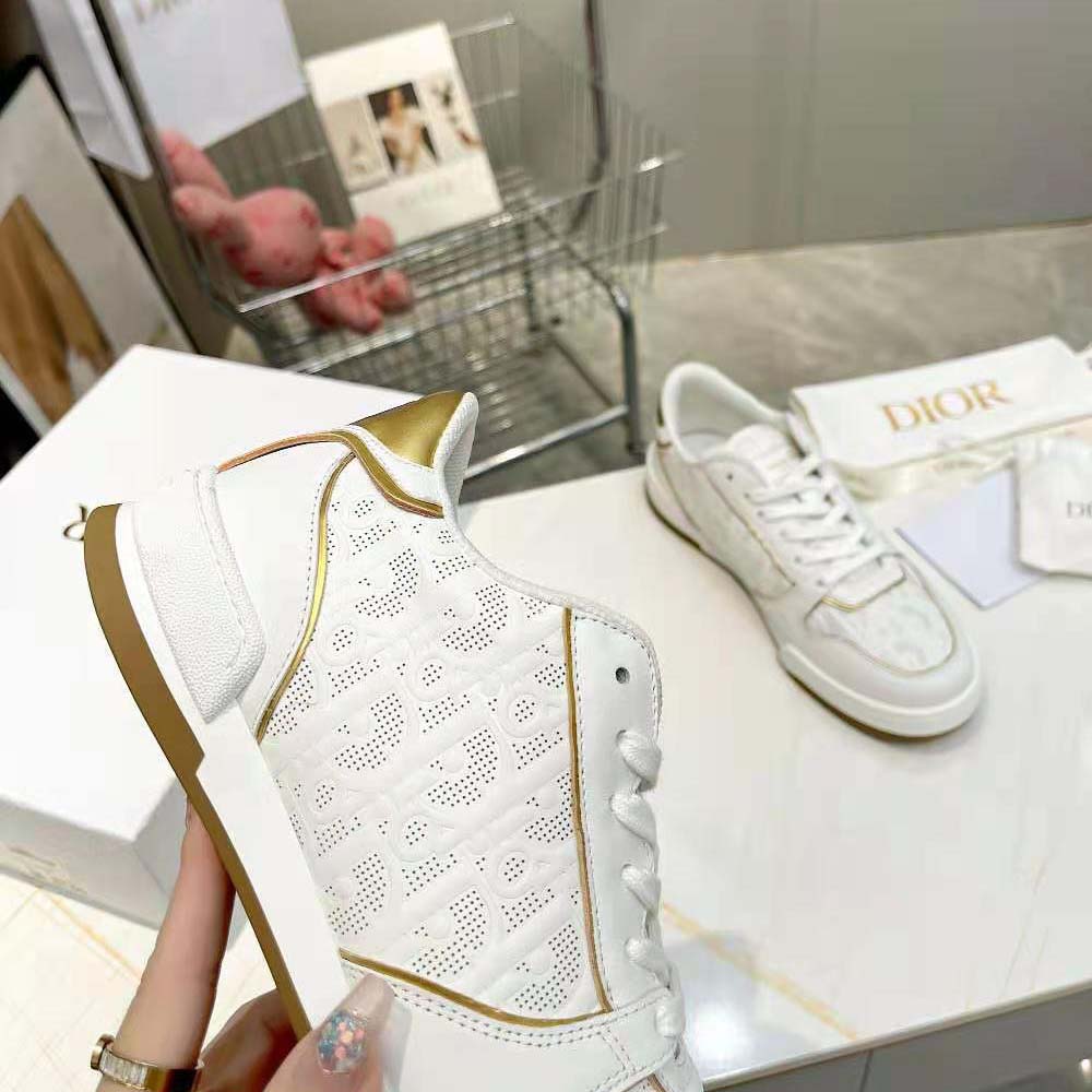 Dior Unisex One Sneaker White and Gold-Tone Dior Oblique Perforated Calfskin - image 7