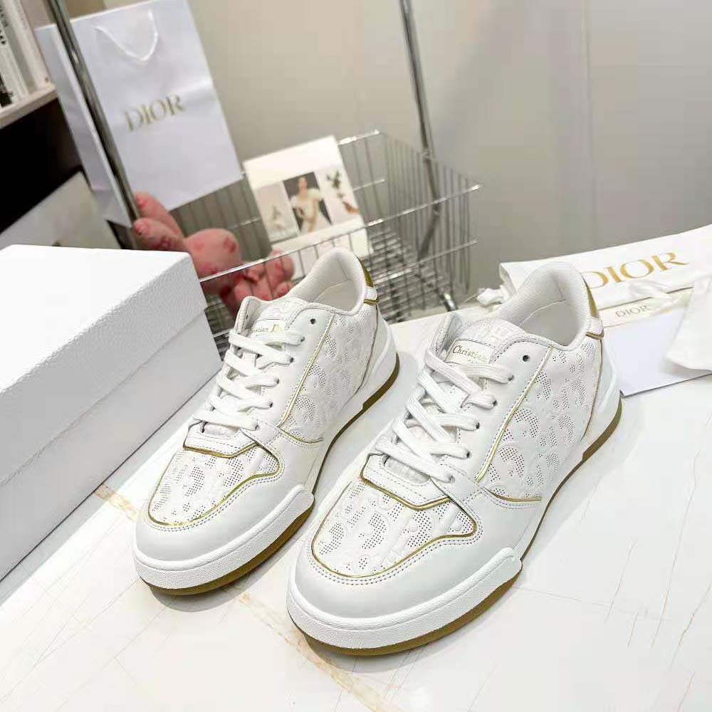 Top-down angle showing perforated calfskin detail on Dior Unisex One Sneaker