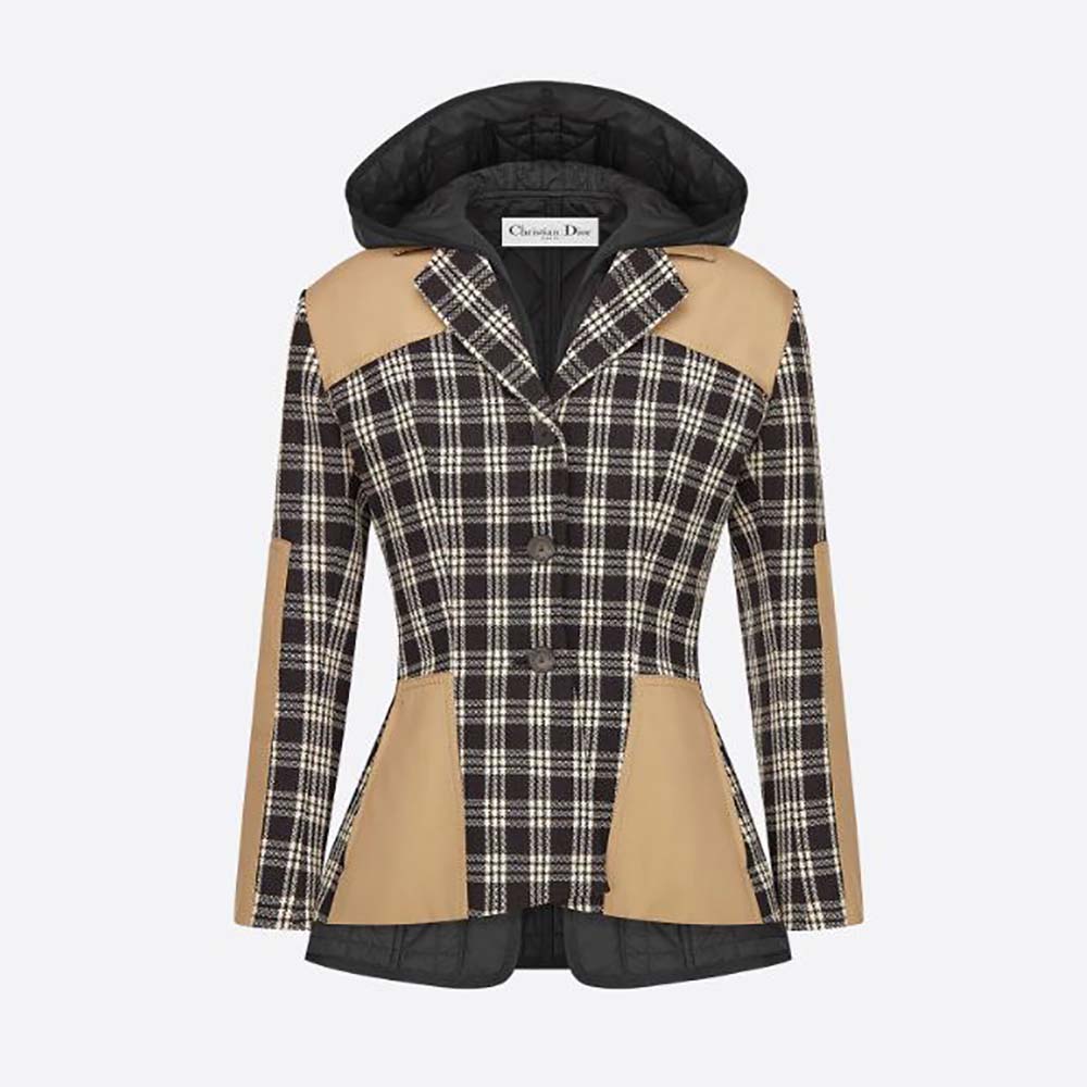 Front angle of Dior Women 2-in-1 Jacket Black and White Check’n’Dior Wool