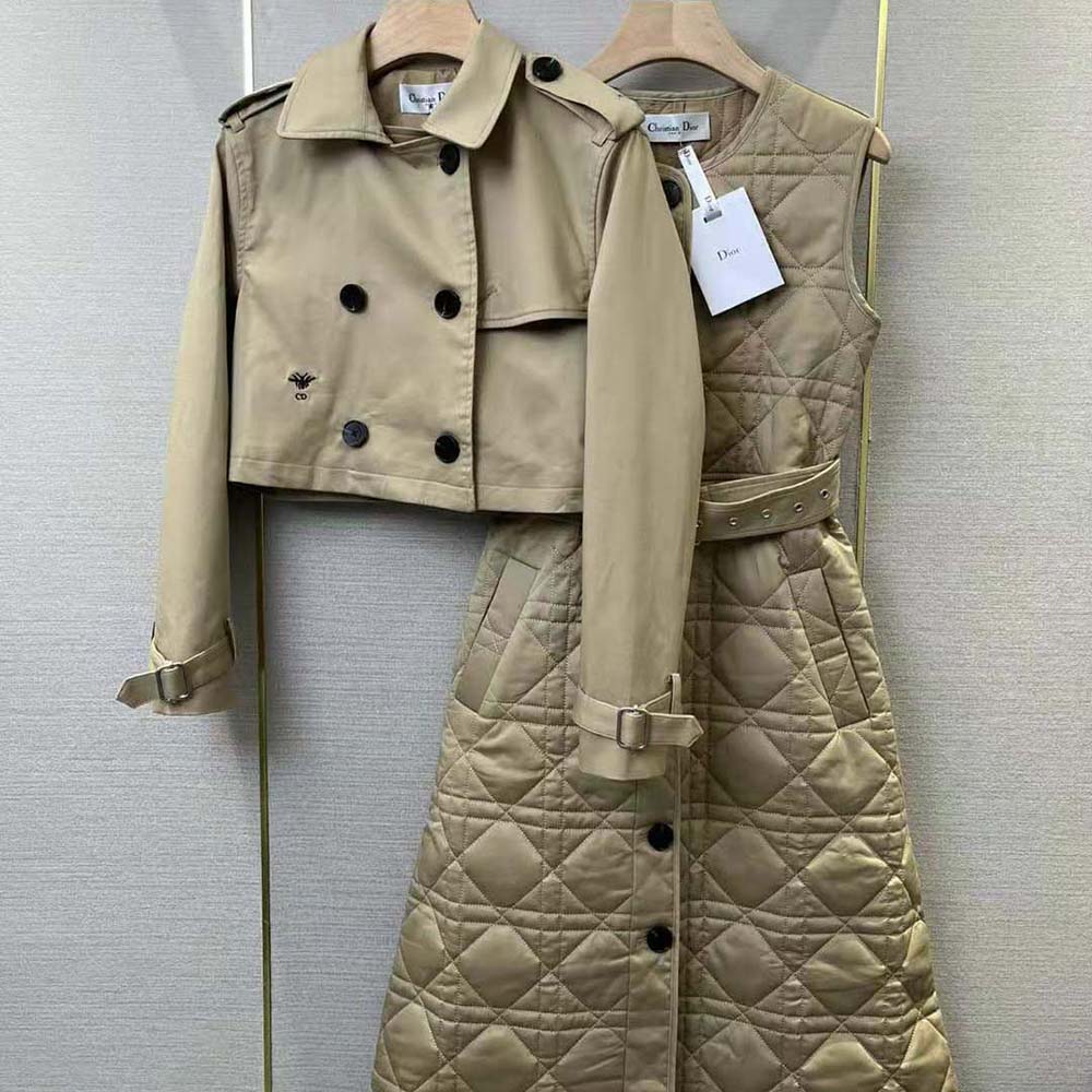Dior Women 3-in-1 Macrocannage Trench Coat Cotton Gabardine-Beige - image 10