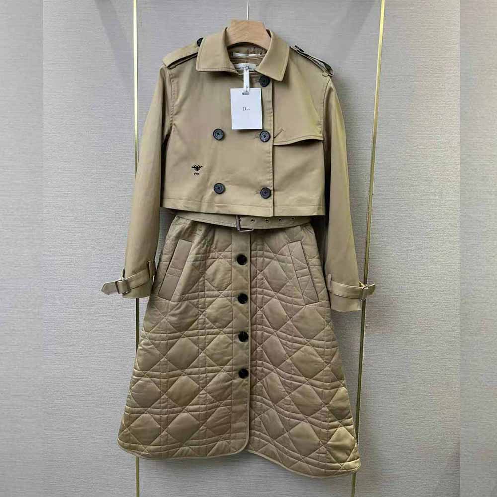 Dior Women 3-in-1 Macrocannage Trench Coat Cotton Gabardine-Beige - image 11