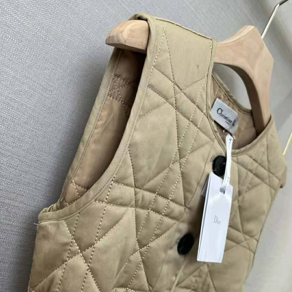 Dior Women 3-in-1 Macrocannage Trench Coat Cotton Gabardine-Beige - image 9