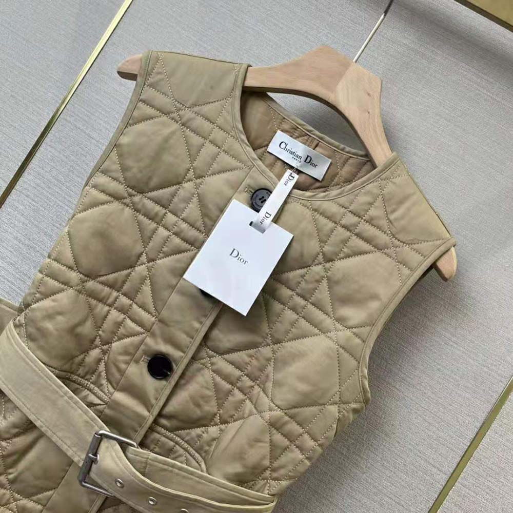 Dior Women 3-in-1 Macrocannage Trench Coat Cotton Gabardine-Beige - image 5