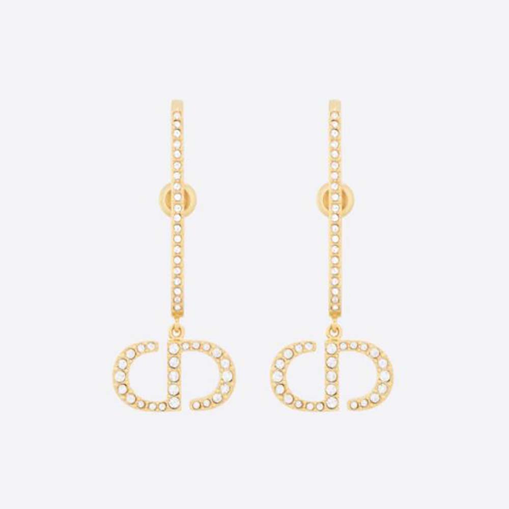 Dior Women 30 Montaigne Earrings Gold-Finish Metal and White Crystals